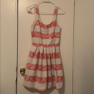 Pink and white striped dress lace detail